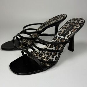 Colin Stuart Womens 6.5 Mule Heels Leopard Print Black Leather Strappy Y2K 1608G